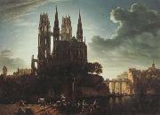 Karl friedrich schinkel Gothic Cathedral by the Waterside (mk45) oil painting reproduction